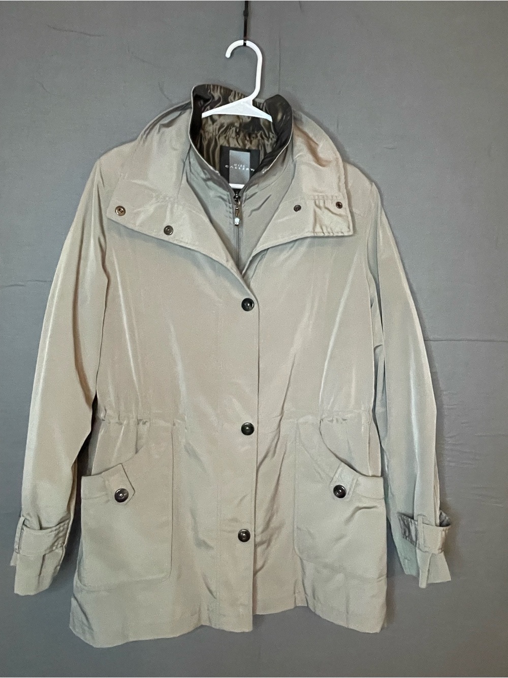 Miss Gallery Women's L Champagne Iridescent Anorak Jacket Hooded Utility Parka